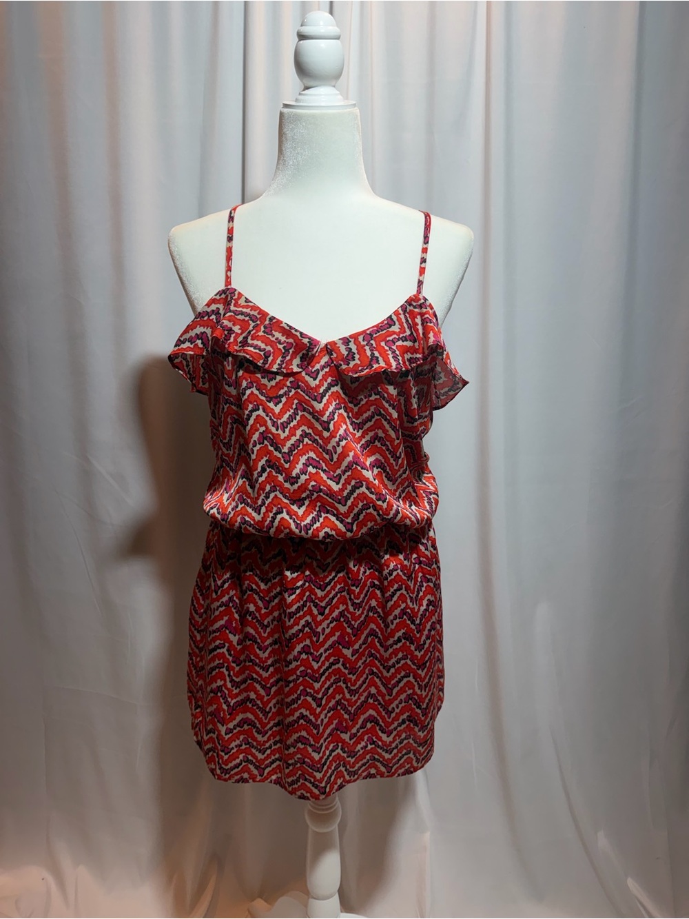 Collective Concepts Red Chevron Ruffle Cami Dress